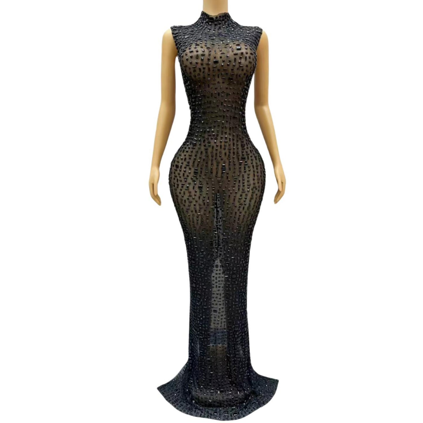 CELESINYI Heibei Crystal Black Mermaid Gown