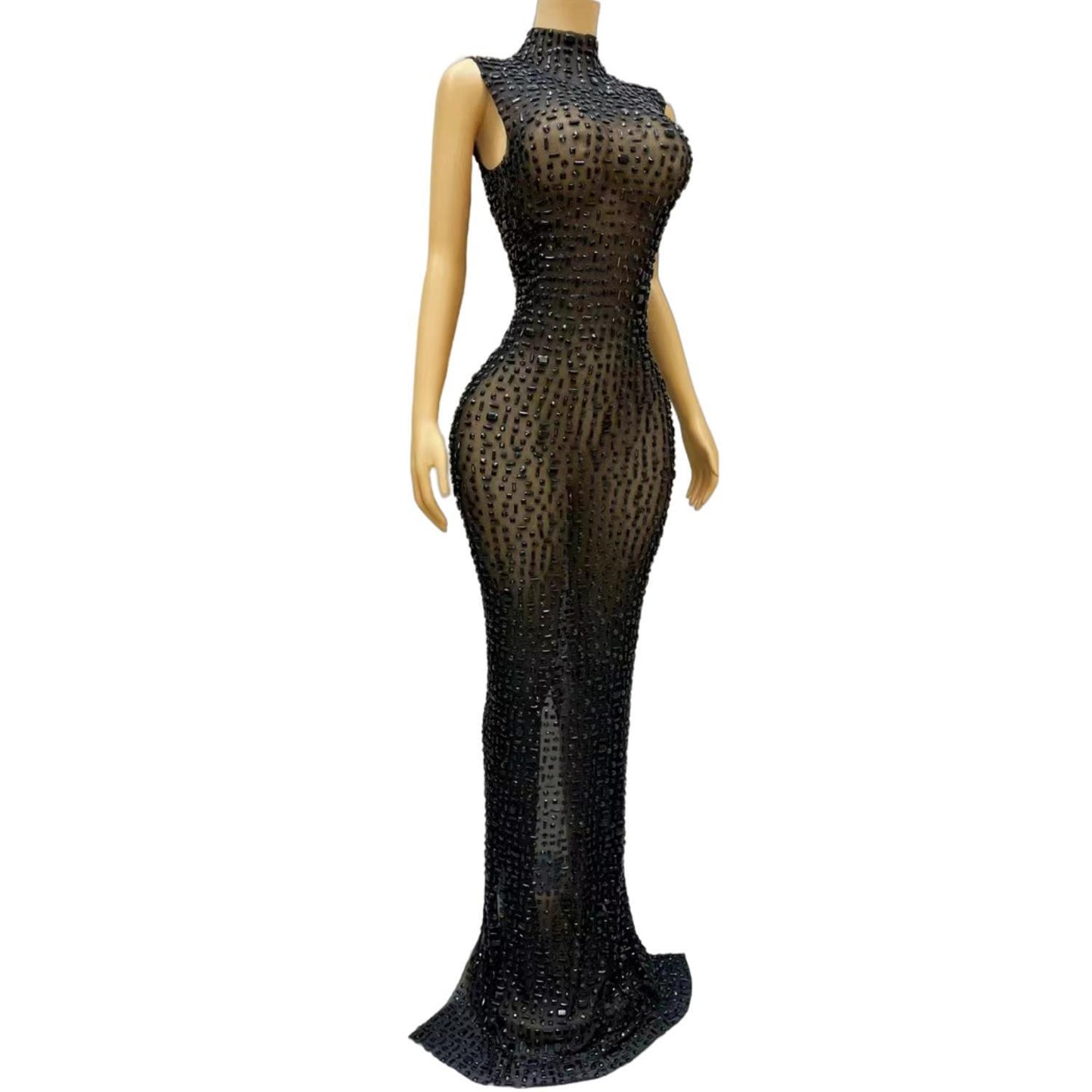 CELESINYI Heibei Crystal Black Mermaid Gown