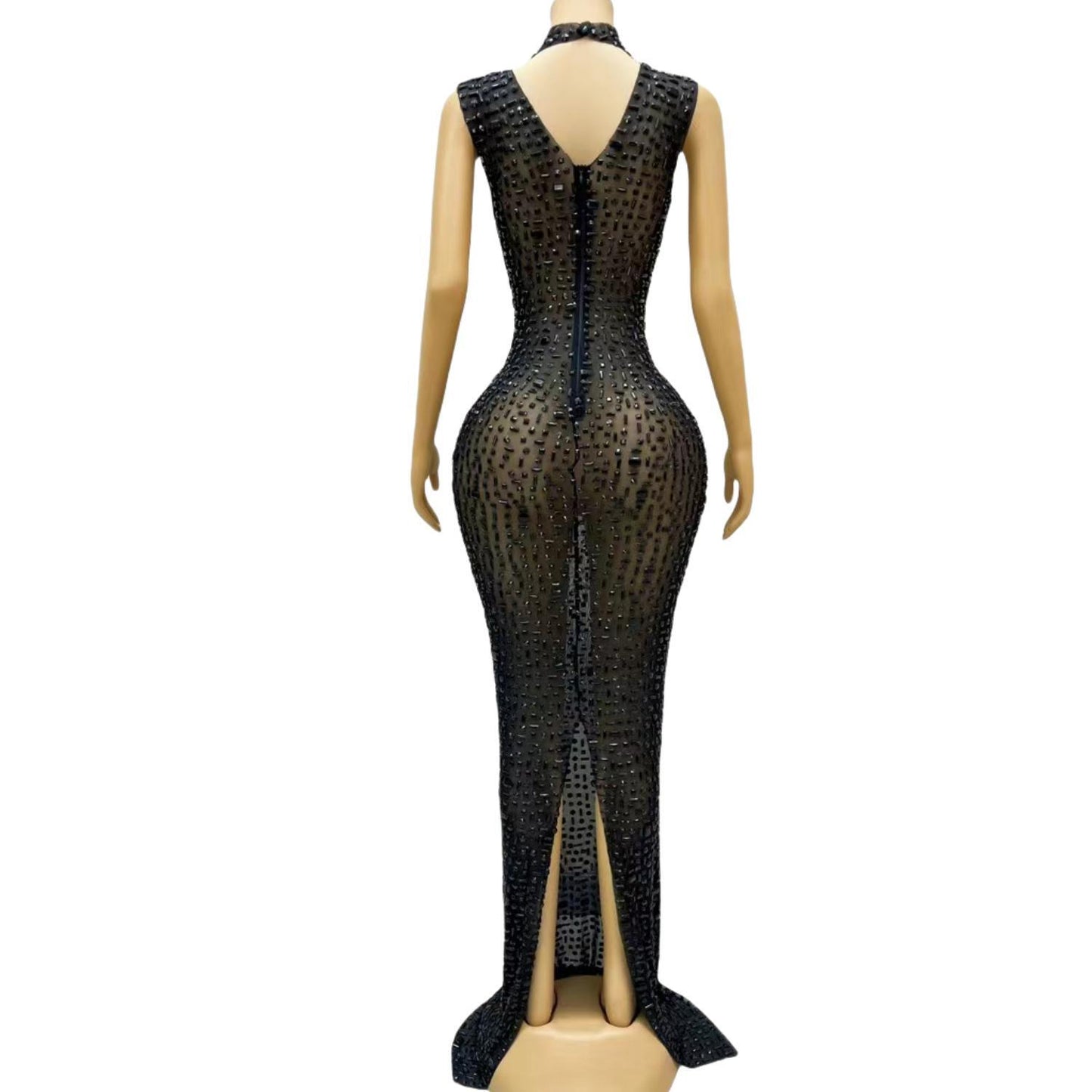 CELESINYI Heibei Crystal Black Mermaid Gown