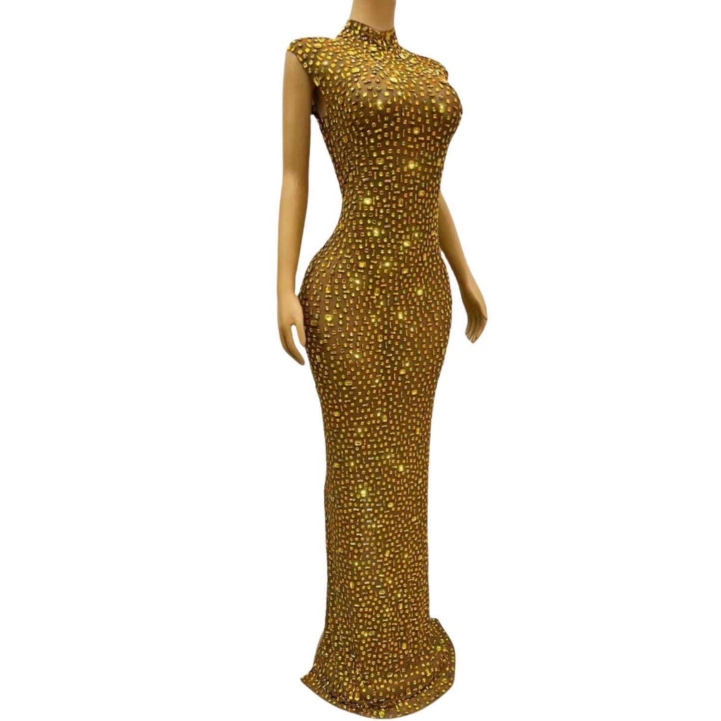 CELESINYI Jinbei Crystal Gold Mermaid Gown