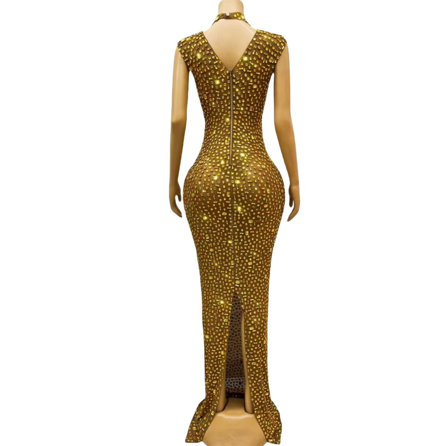 CELESINYI Jinbei Crystal Gold Mermaid Gown