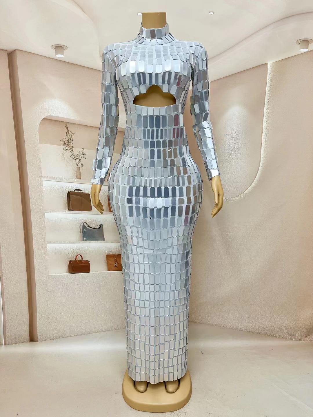 CELESINYI Jinlvyi Crystal Mirror Mini Dress