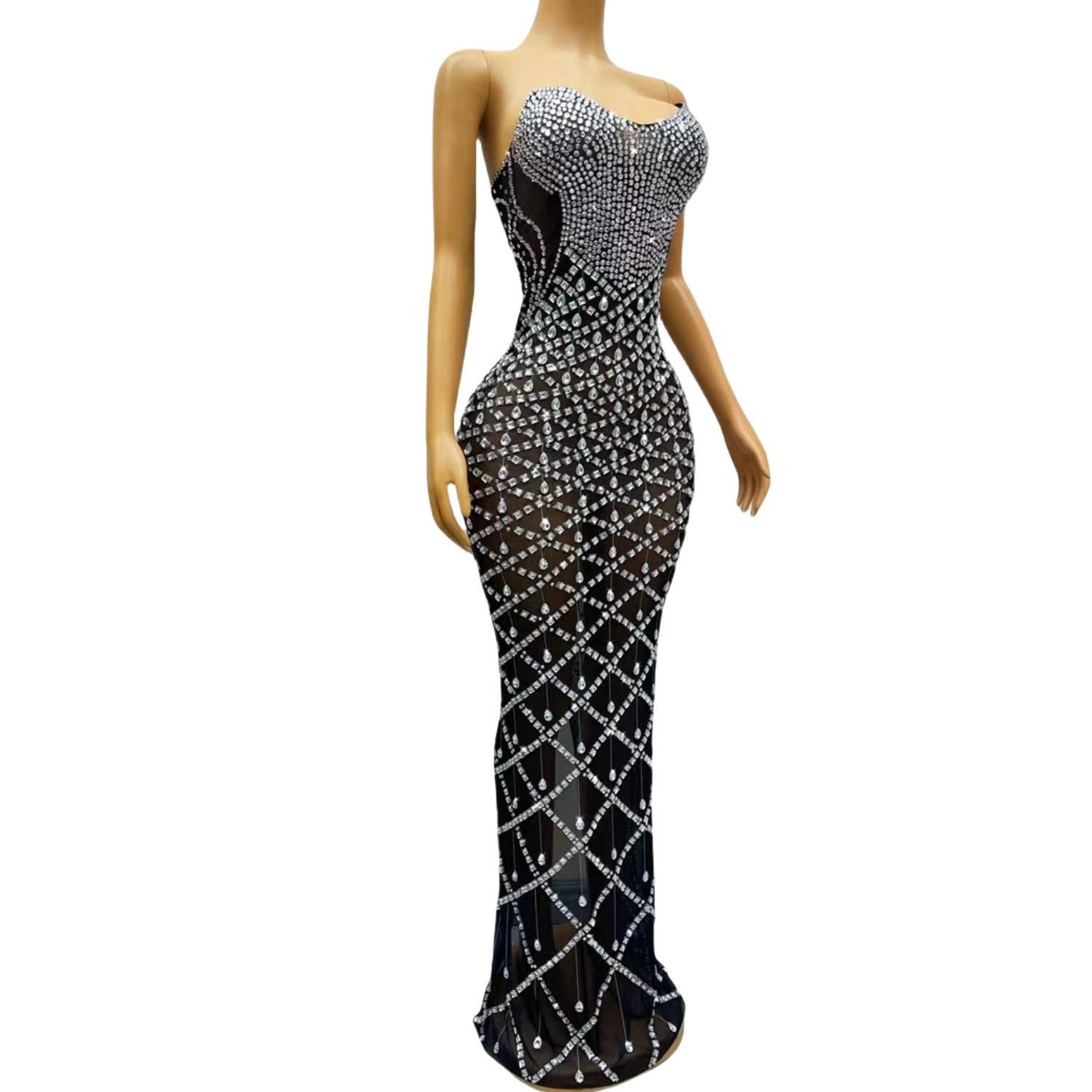 CELESINYI Xiaoyudi Crystal Rain Mini Dress