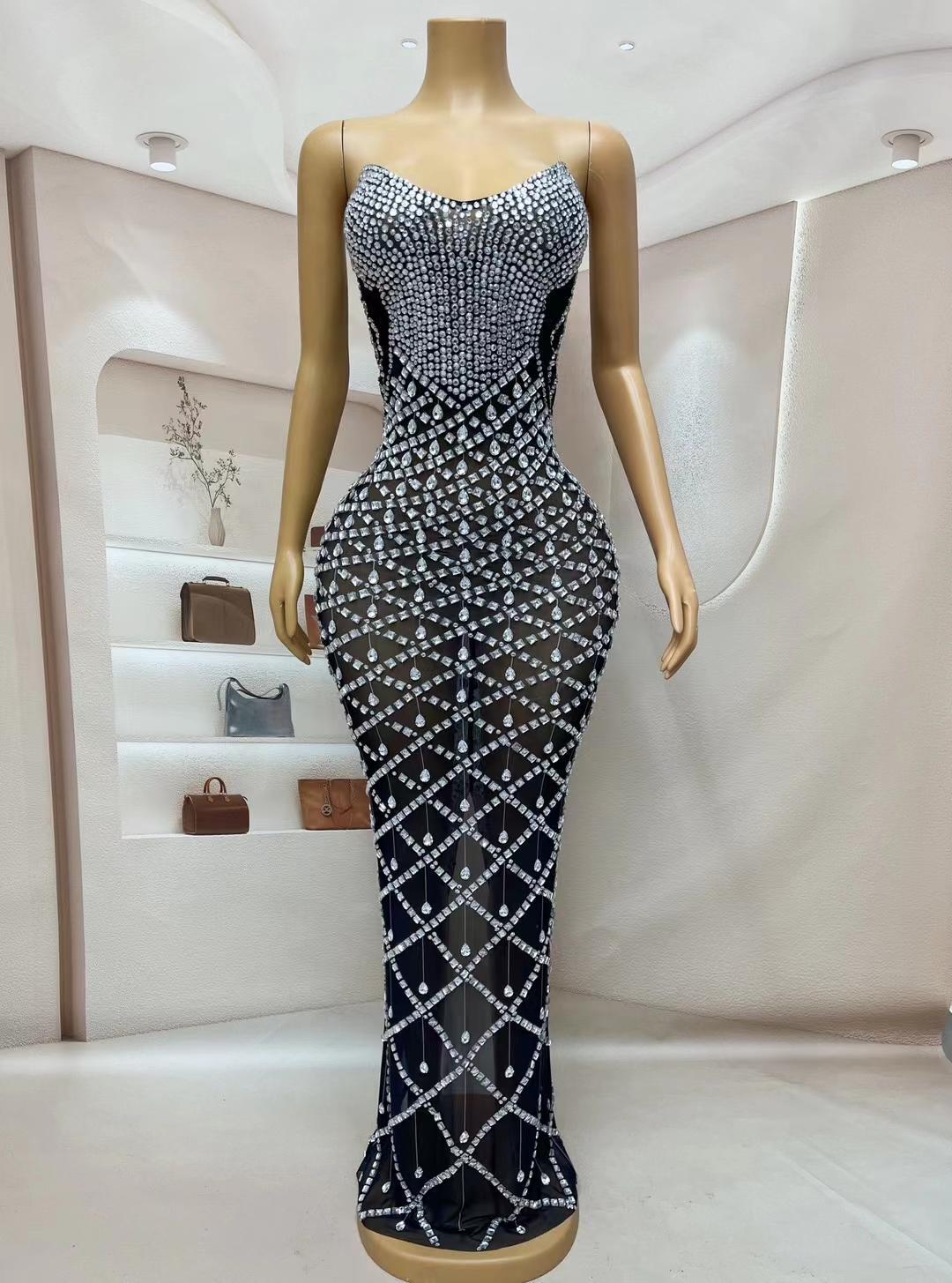 CELESINYI Xiaoyudi Crystal Rain Mini Dress