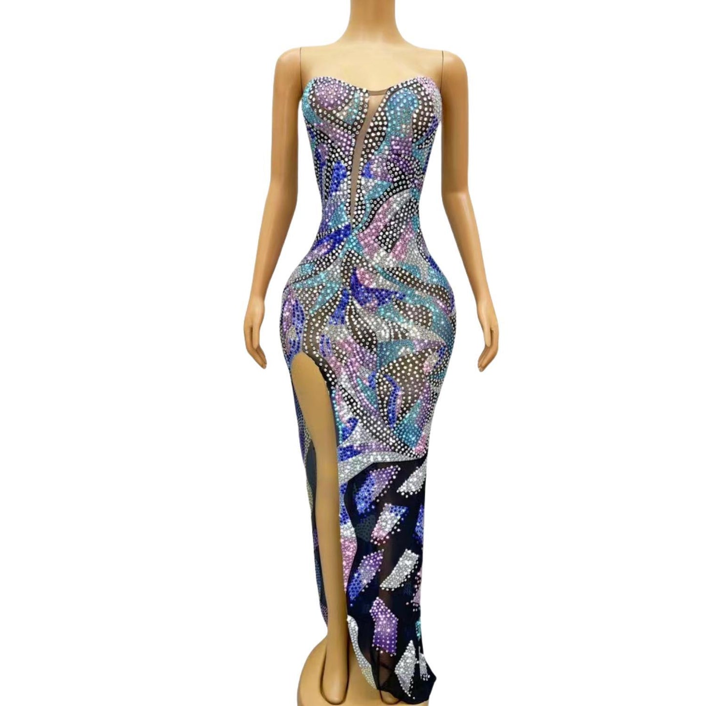 CELESINYI Caiqi Crystal Rainbow Mini Dress