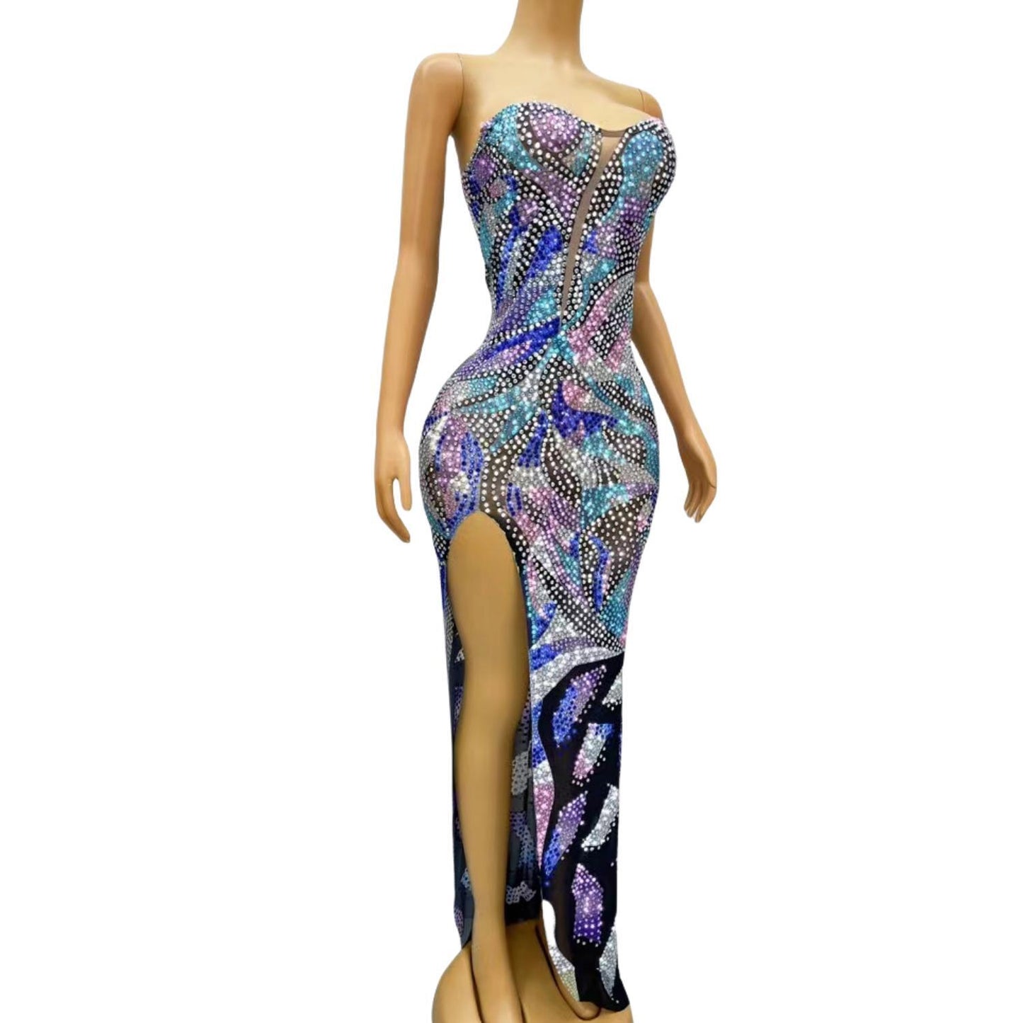 CELESINYI Caiqi Crystal Rainbow Mini Dress