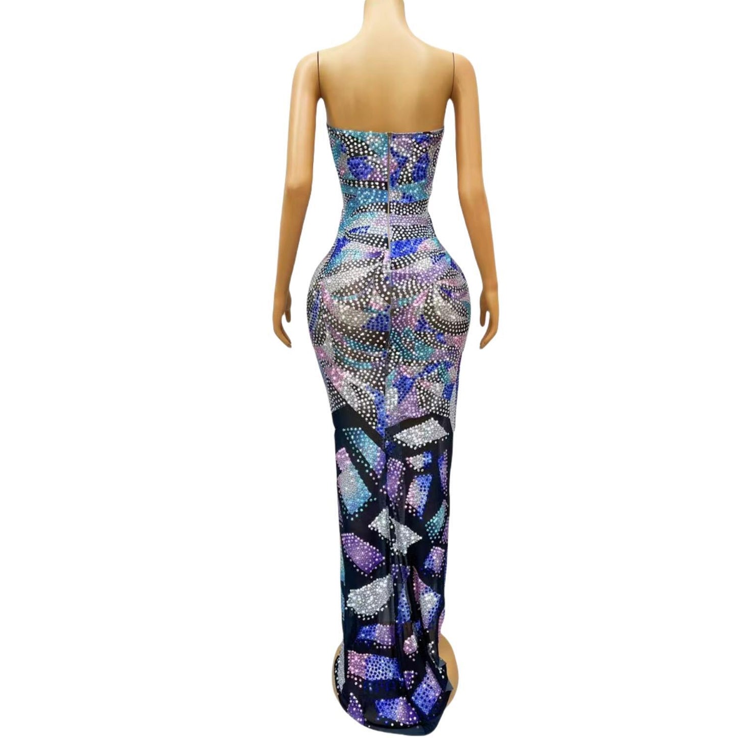 CELESINYI Caiqi Crystal Rainbow Mini Dress