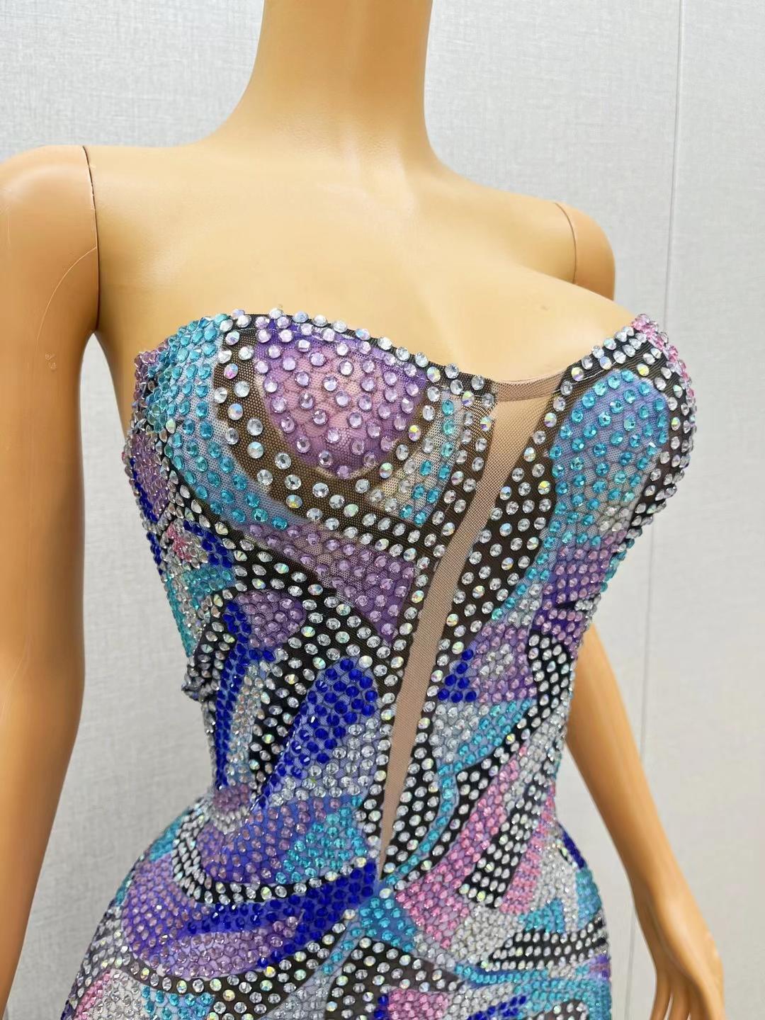 CELESINYI Caiqi Crystal Rainbow Mini Dress