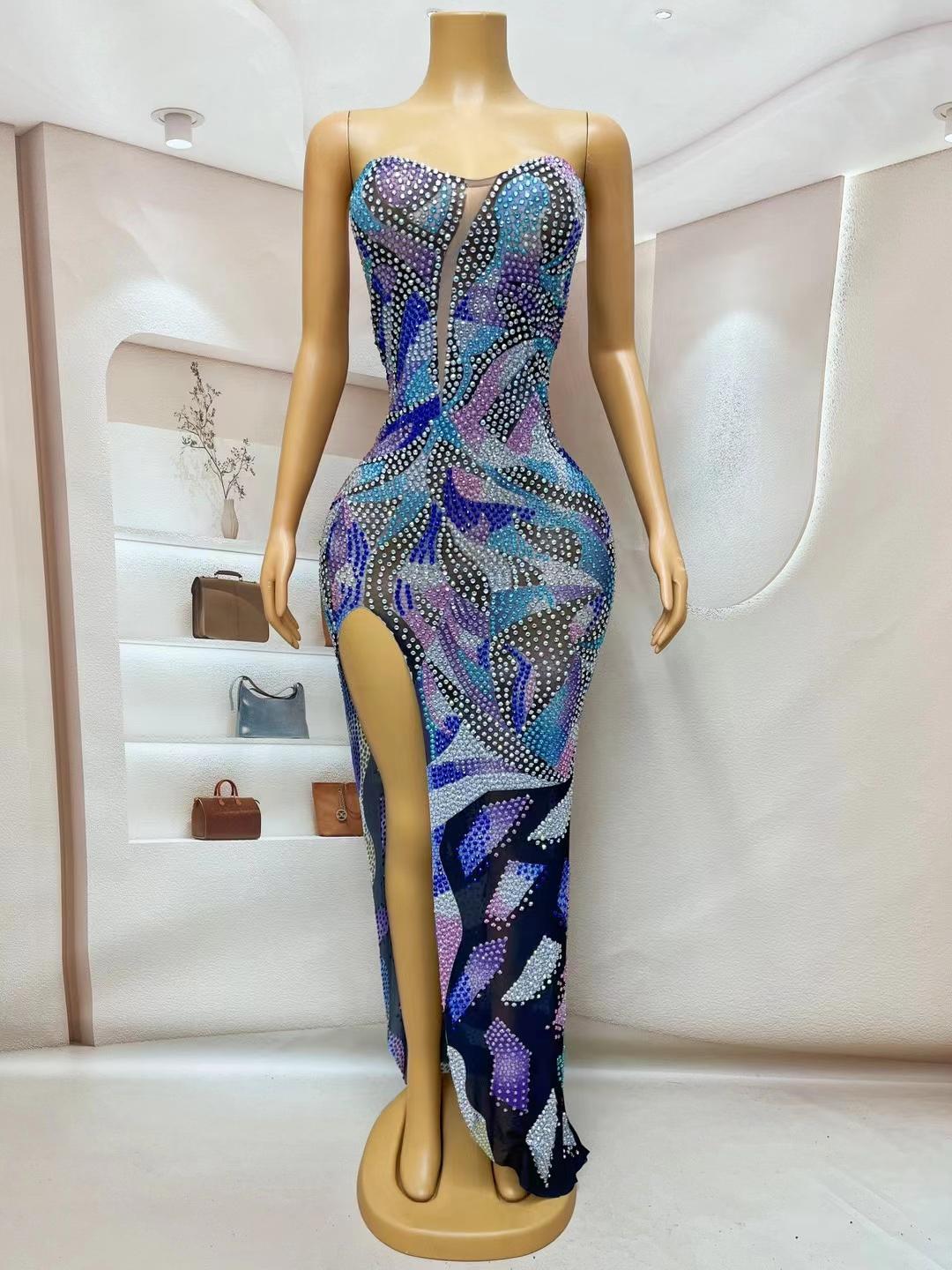 CELESINYI Caiqi Crystal Rainbow Mini Dress