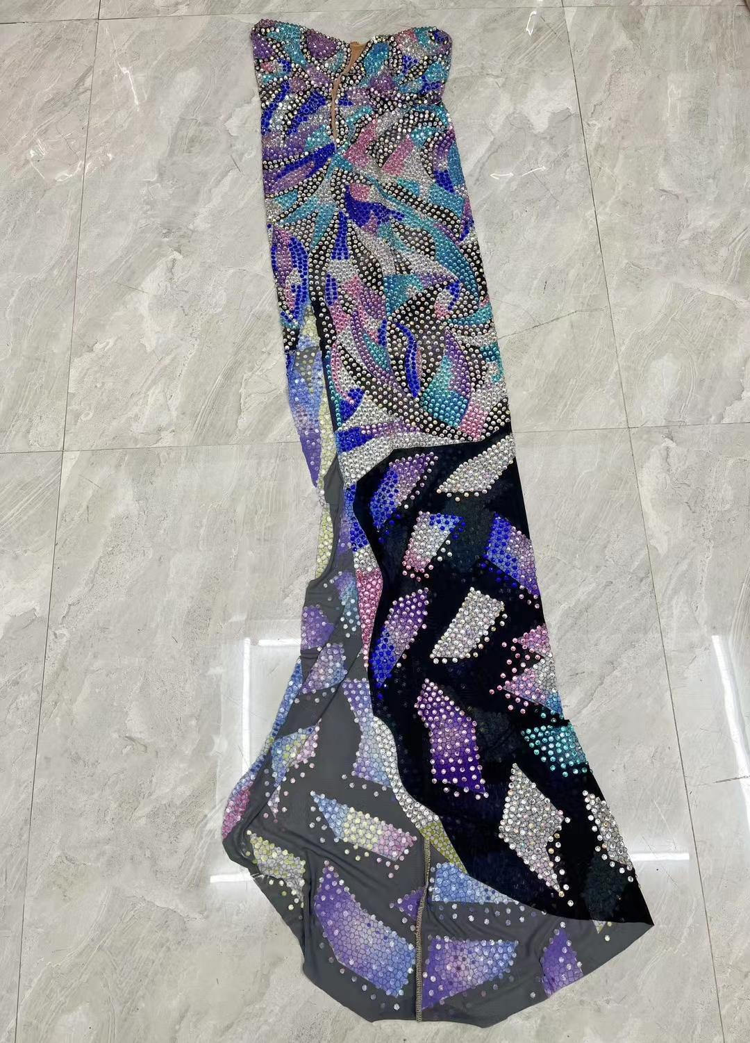 CELESINYI Caiqi Crystal Rainbow Mini Dress