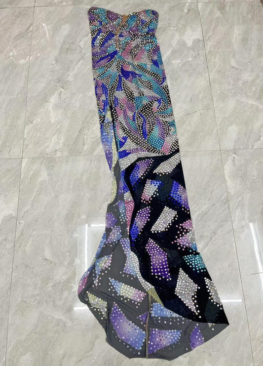 CELESINYI Caiqi Crystal Rainbow Mini Dress