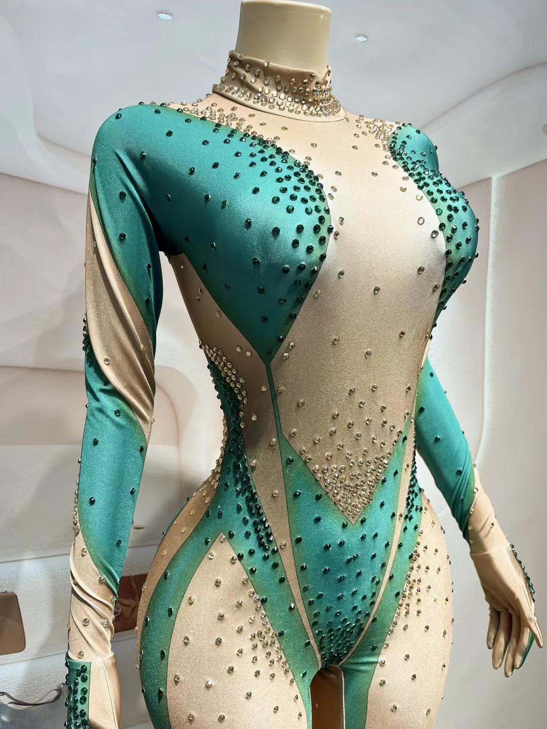 CELESINYI Banyuanlv Crystal Emerald Jumpsuit