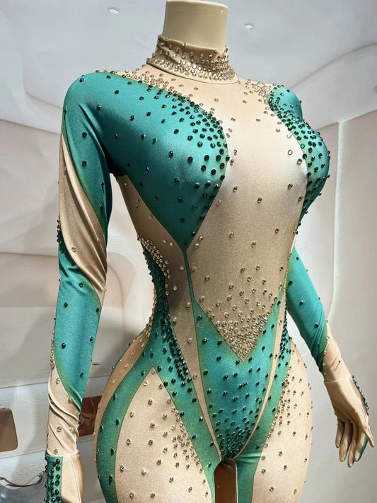 CELESINYI Banyuanlv Crystal Emerald Jumpsuit