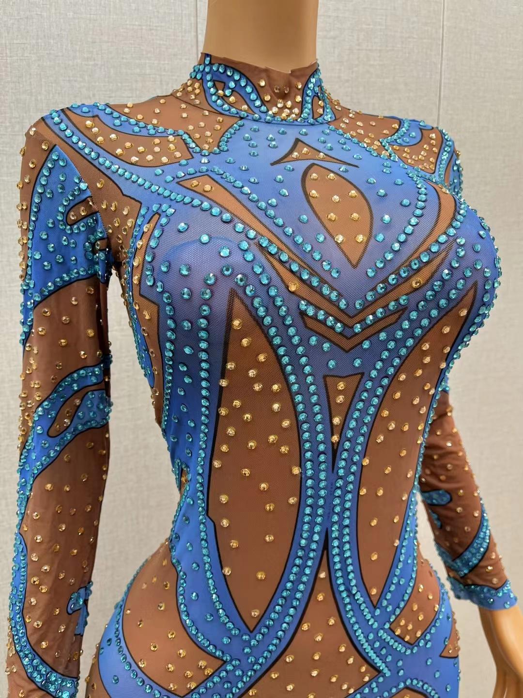 CELESINYI Lanjinyu Crystal Blue Bodysuit