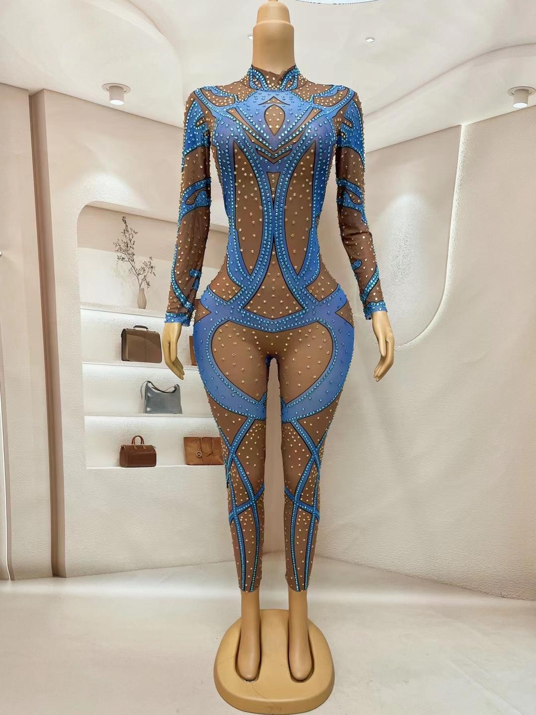 CELESINYI Lanjinyu Crystal Blue Bodysuit