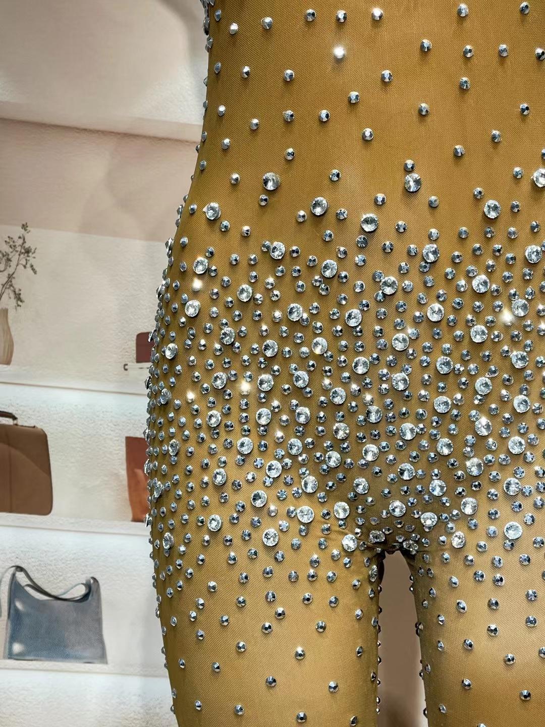 CELESINYI Simi Crystal Nude Jumpsuit