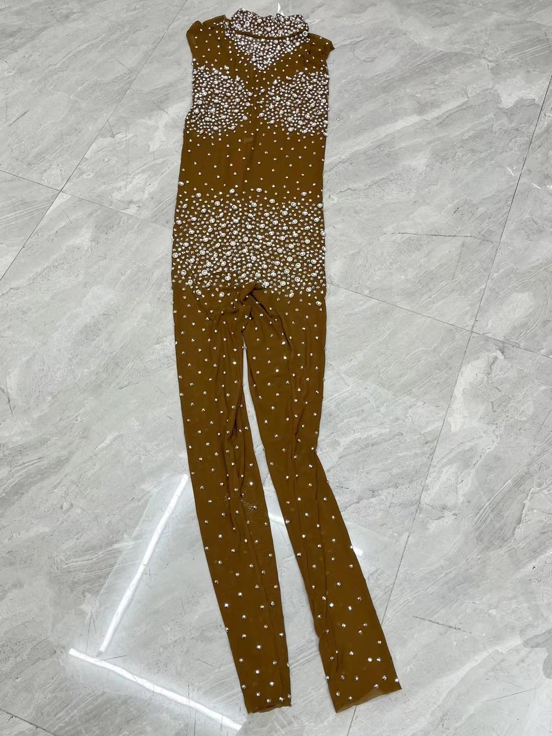 CELESINYI Simi Crystal Nude Jumpsuit