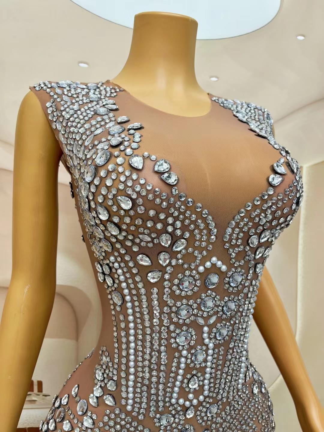 CELESINYI Dingzhu Crystal Pearl Bodysuit