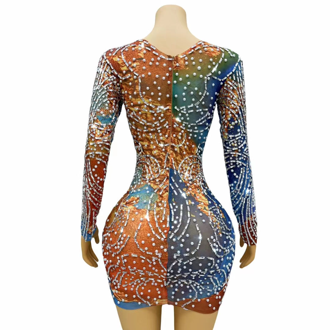 CELESINYI Zhanfang Crystal Blue Mini Dress