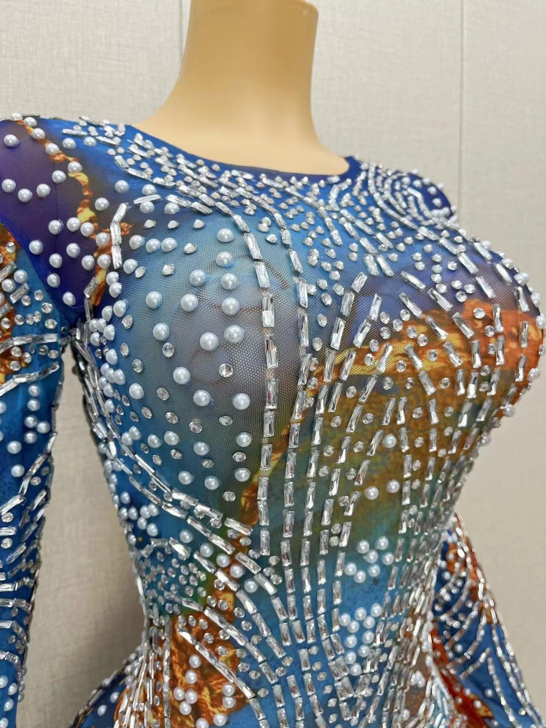 CELESINYI Zhanfang Crystal Blue Mini Dress