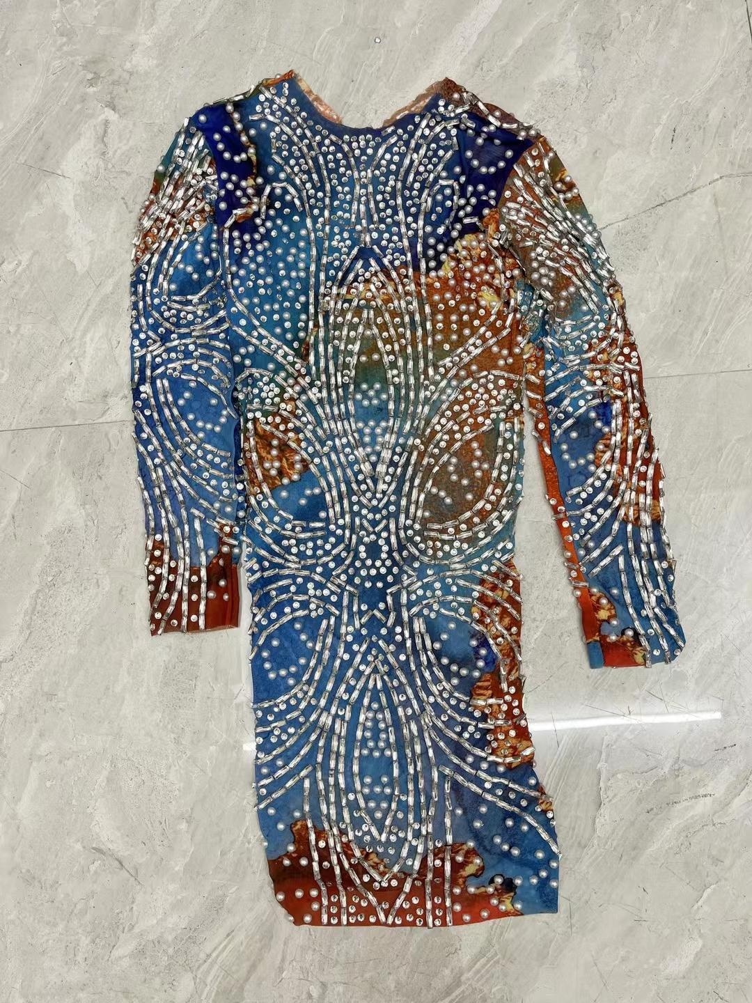 CELESINYI Zhanfang Crystal Blue Mini Dress