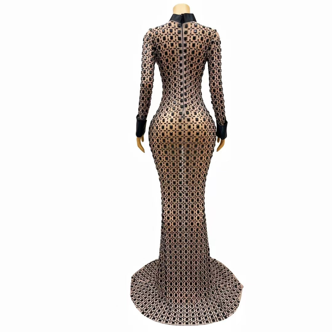 CELESINYI Luntaiyin Crystal Black Grid Gown