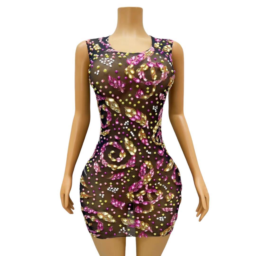 CELESINYI Heiyu Crystal Black Mini Dress