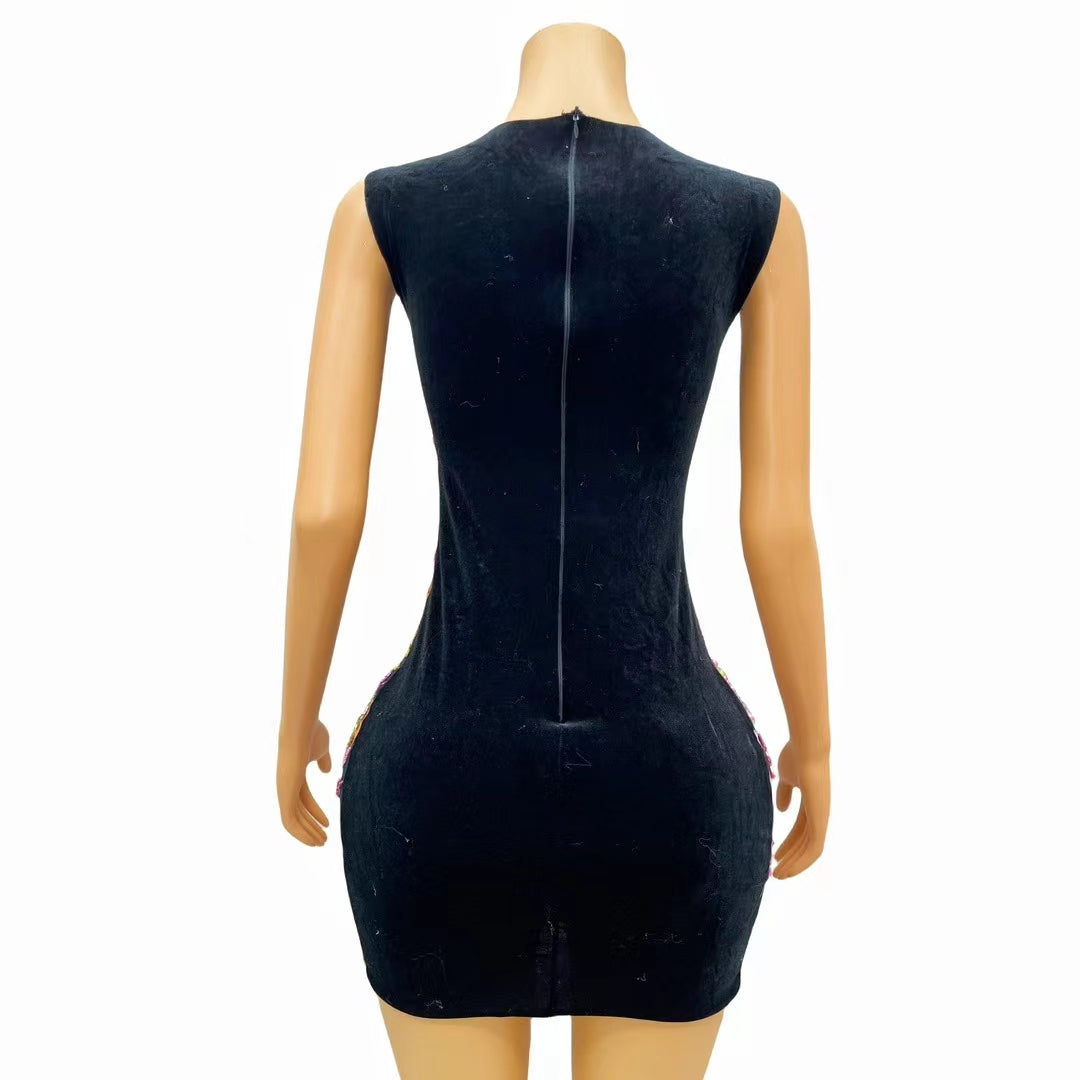 CELESINYI Heiyu Crystal Black Mini Dress