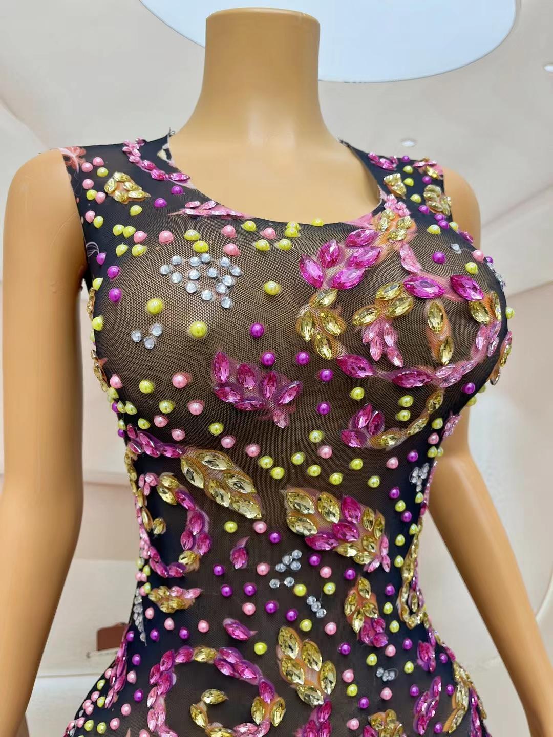 CELESINYI Heiyu Crystal Black Mini Dress