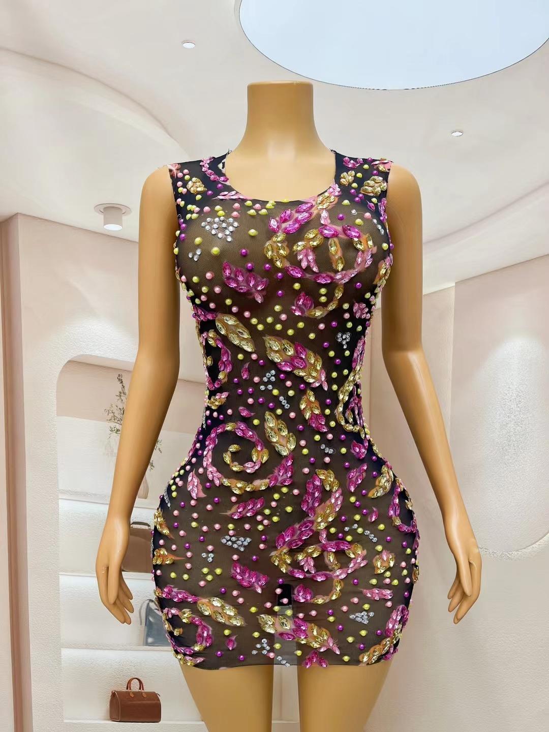 CELESINYI Heiyu Crystal Black Mini Dress