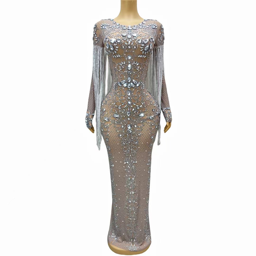 CELESINYI Hualan Crystal Fringe Gown