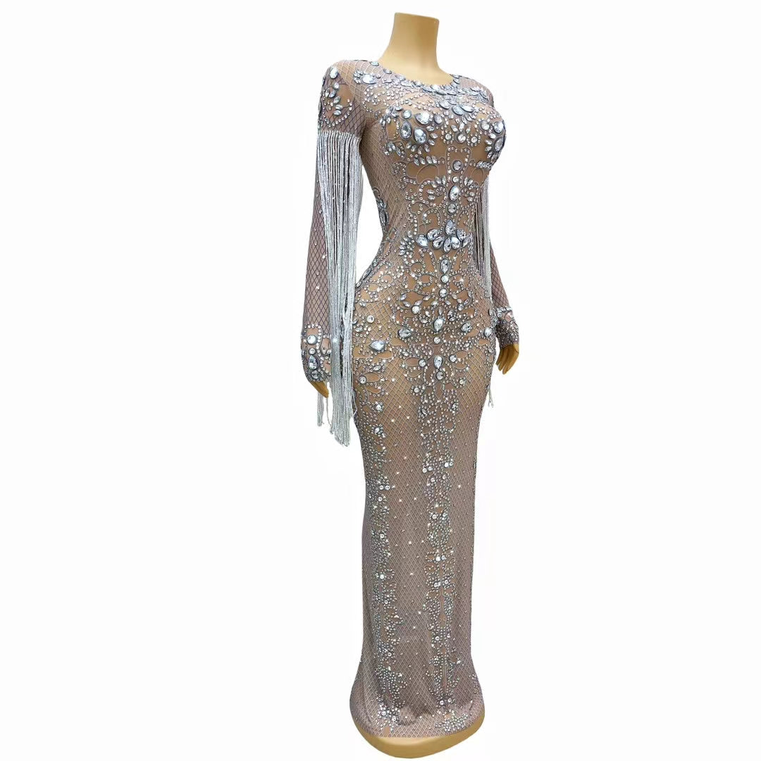 CELESINYI Hualan Crystal Fringe Gown