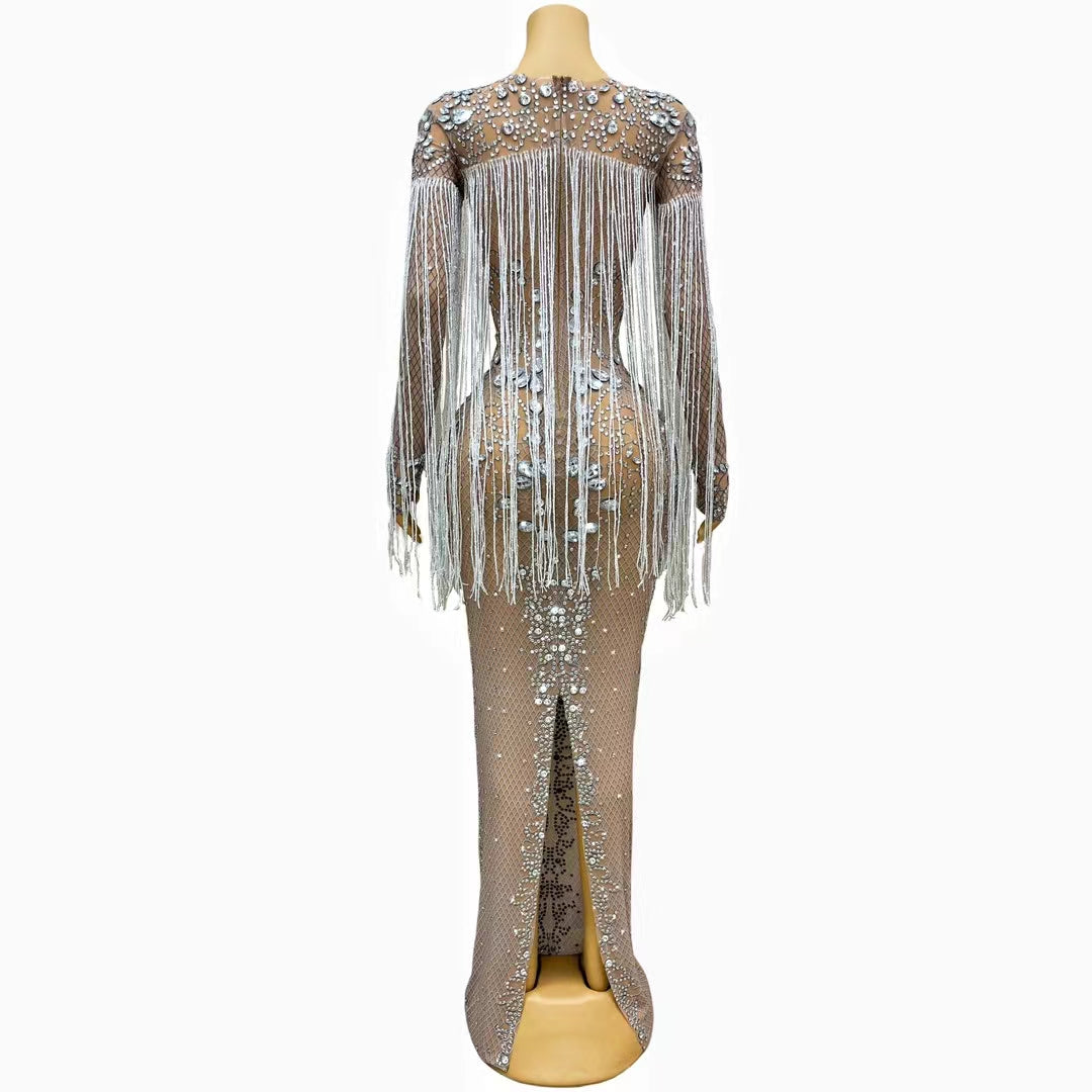 CELESINYI Hualan Crystal Fringe Gown
