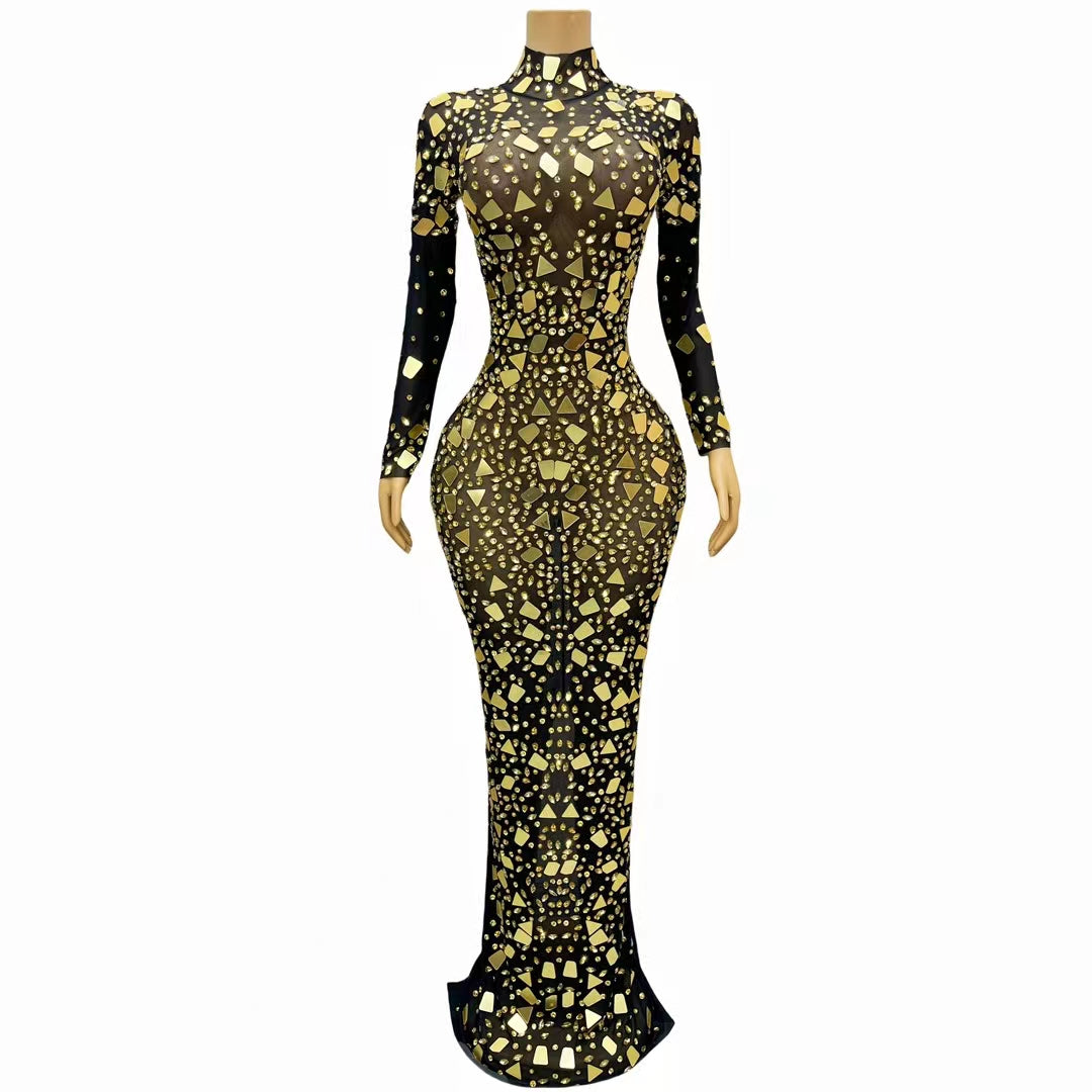 CELESINYI Jingpian Crystal Black Mirror Gown