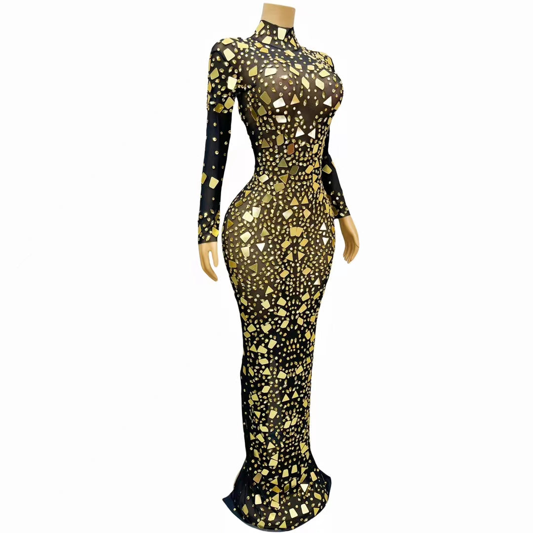 CELESINYI Jingpian Crystal Black Mirror Gown