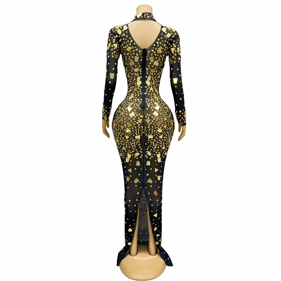 CELESINYI Jingpian Crystal Black Mirror Gown