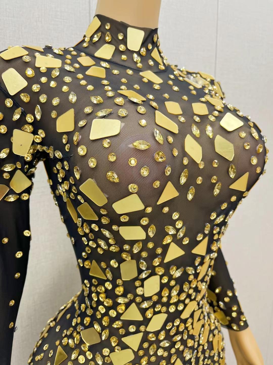 CELESINYI Jingpian Crystal Black Mirror Gown