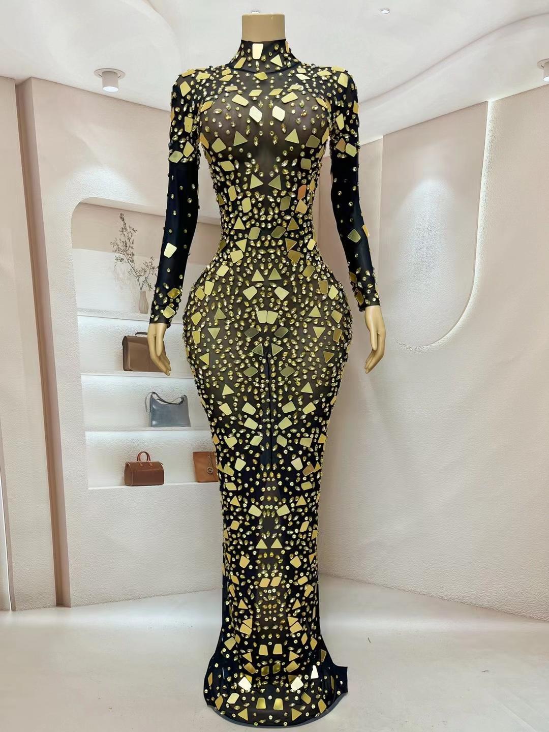 CELESINYI Jingpian Crystal Black Mirror Gown
