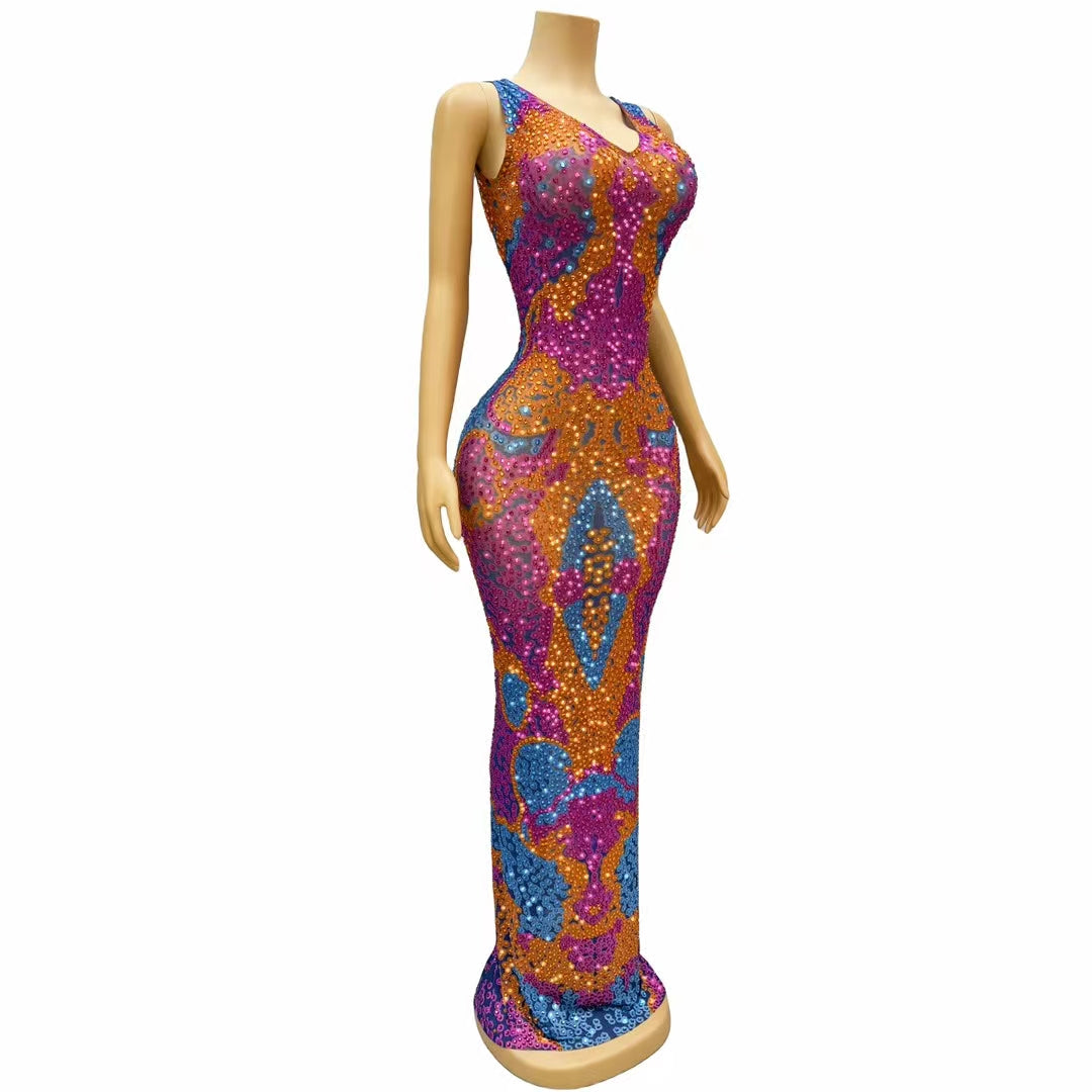CELESINYI Cailin Crystal Mosaic Gown
