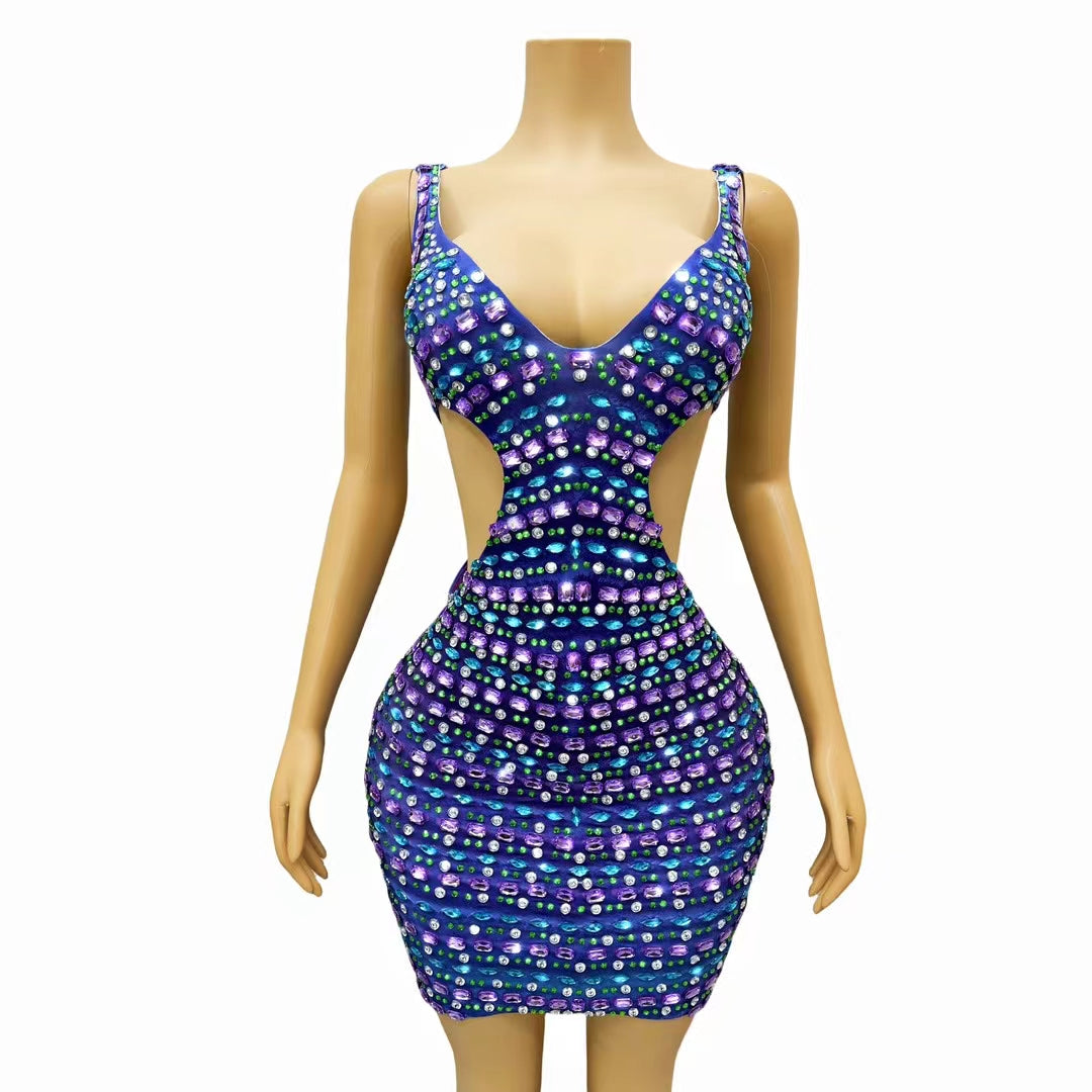 CELESINYI Binfen Crystal Cutout Mini Dress