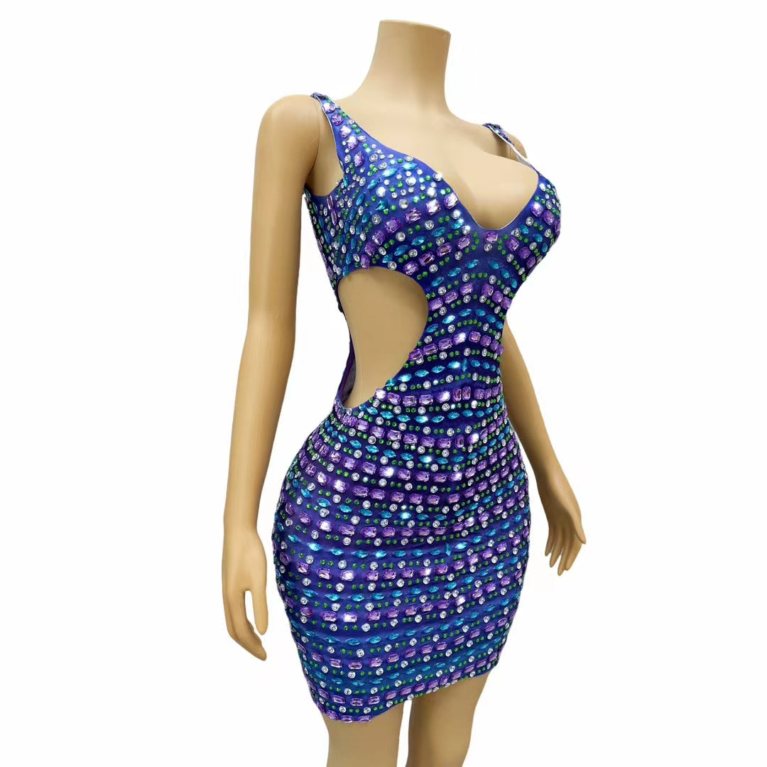 CELESINYI Binfen Crystal Cutout Mini Dress
