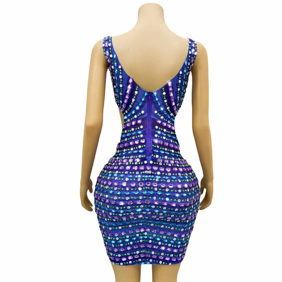 CELESINYI Binfen Crystal Cutout Mini Dress