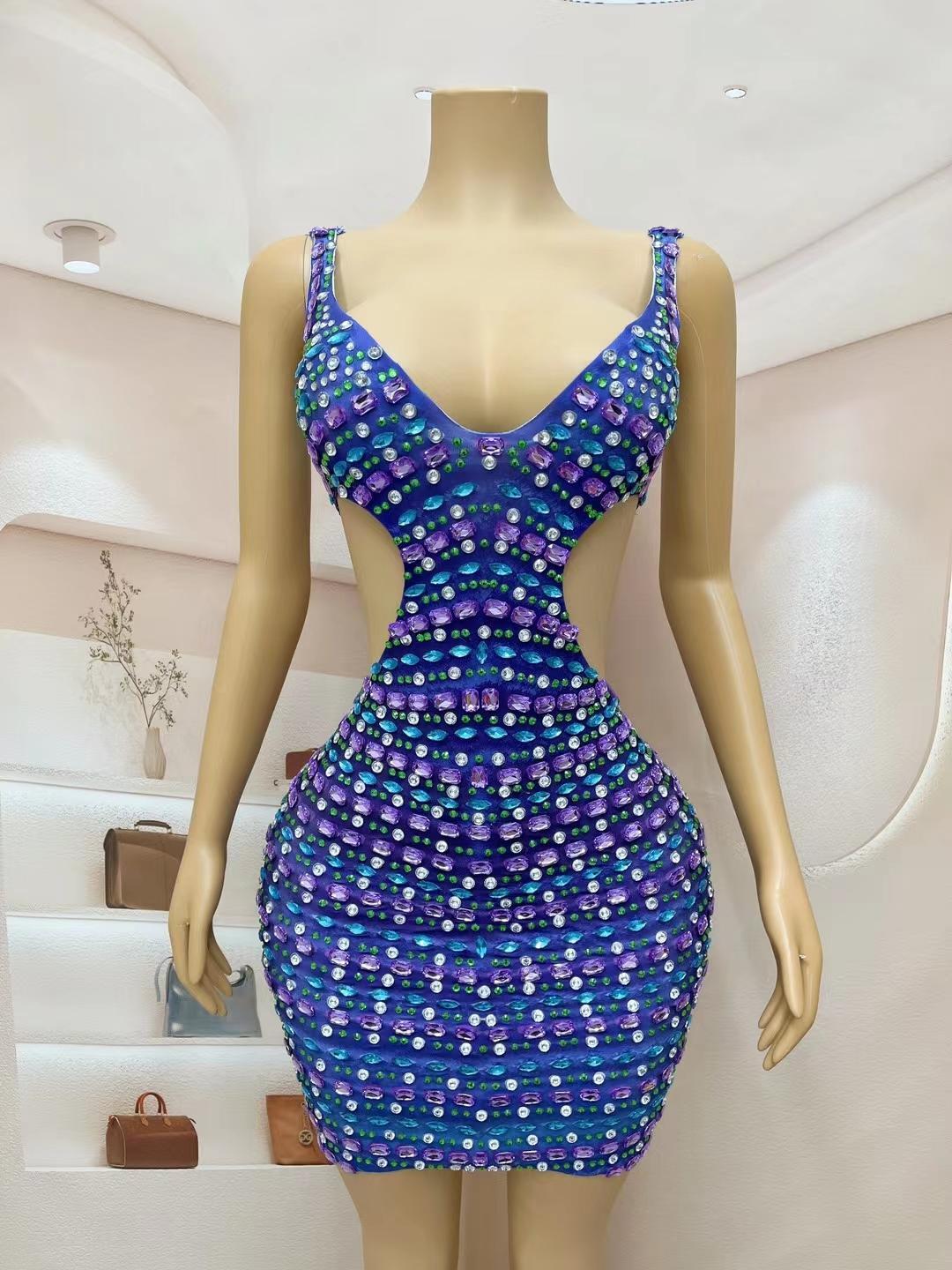 CELESINYI Binfen Crystal Cutout Mini Dress