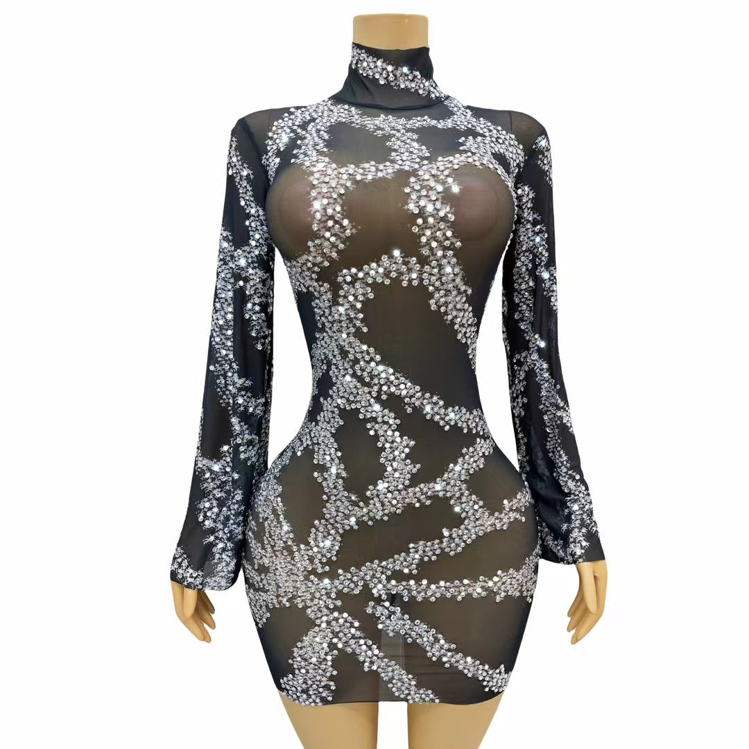 CELESINYI Huacai Crystal Coral Mini Dress