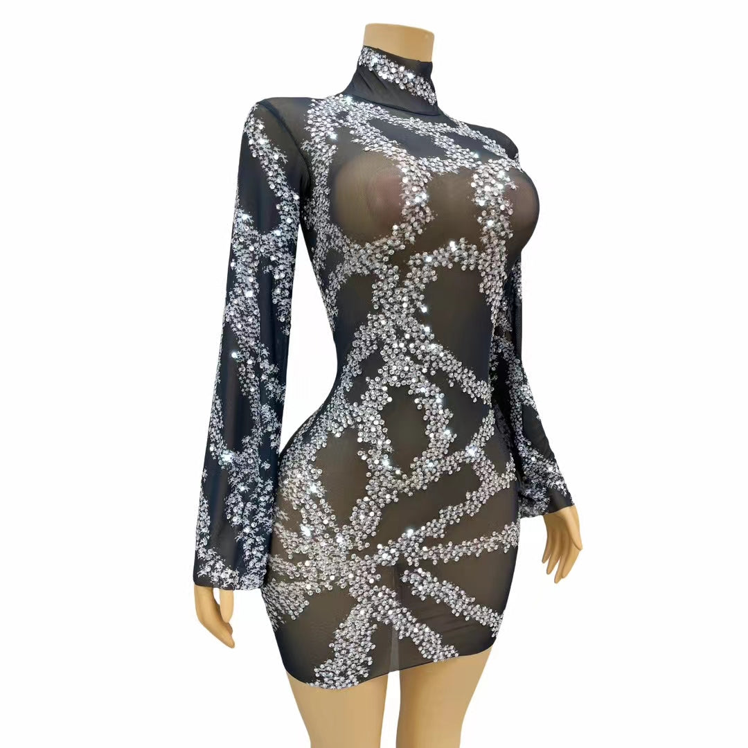 CELESINYI Huacai Crystal Coral Mini Dress
