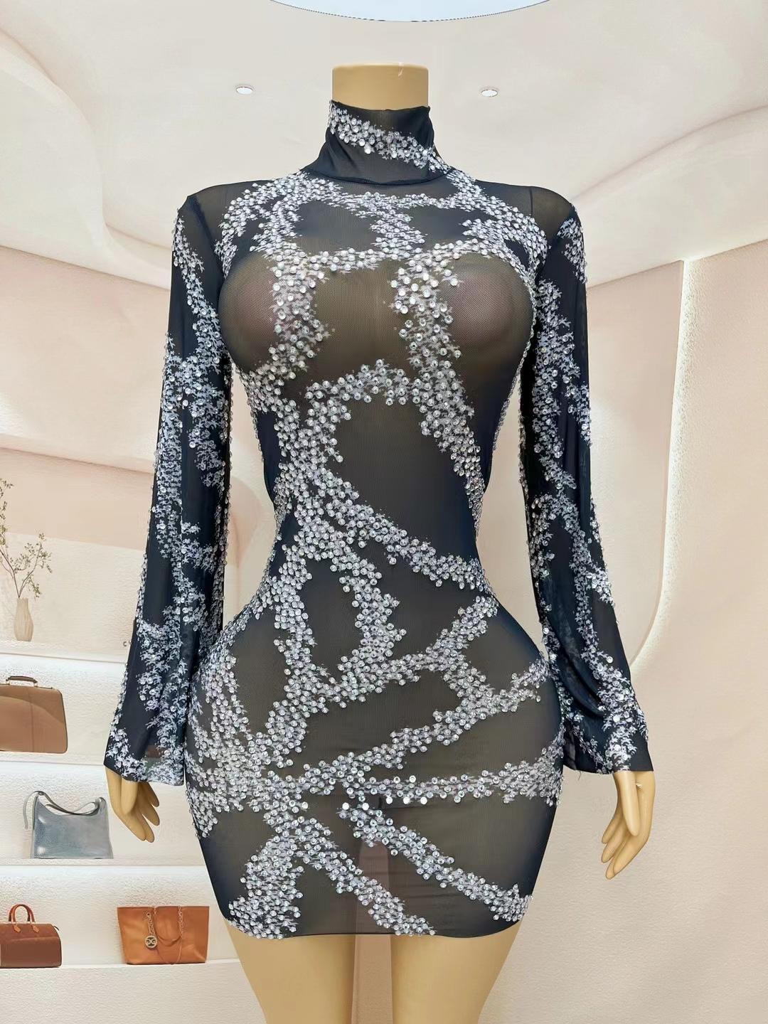 CELESINYI Huacai Crystal Coral Mini Dress
