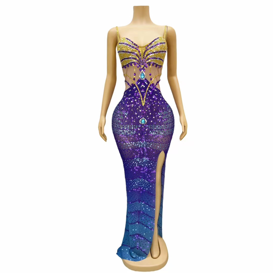 CELESINYI Lanlan Crystal Gradient Mermaid Gown