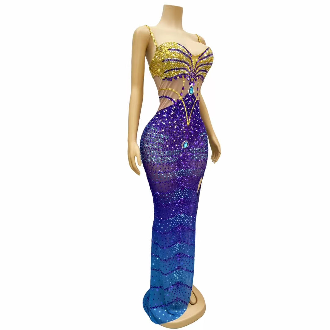 CELESINYI Lanlan Crystal Gradient Mermaid Gown