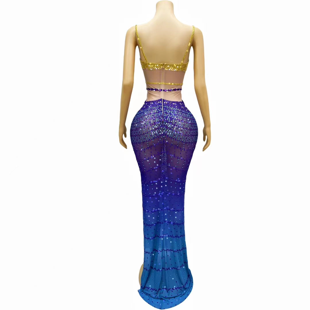 CELESINYI Lanlan Crystal Gradient Mermaid Gown