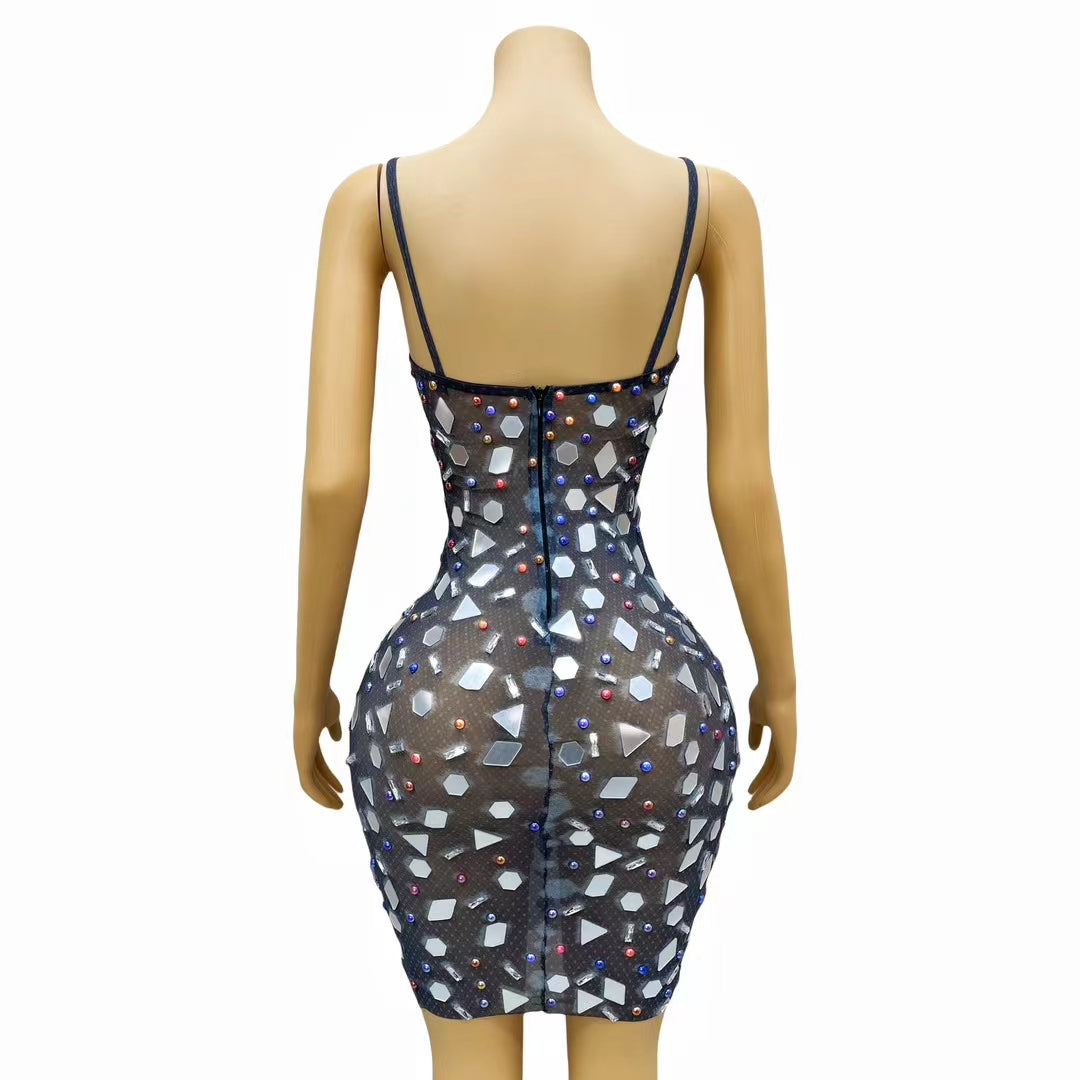 CELESINYI Bolisui Crystal Mirror Slip Dress